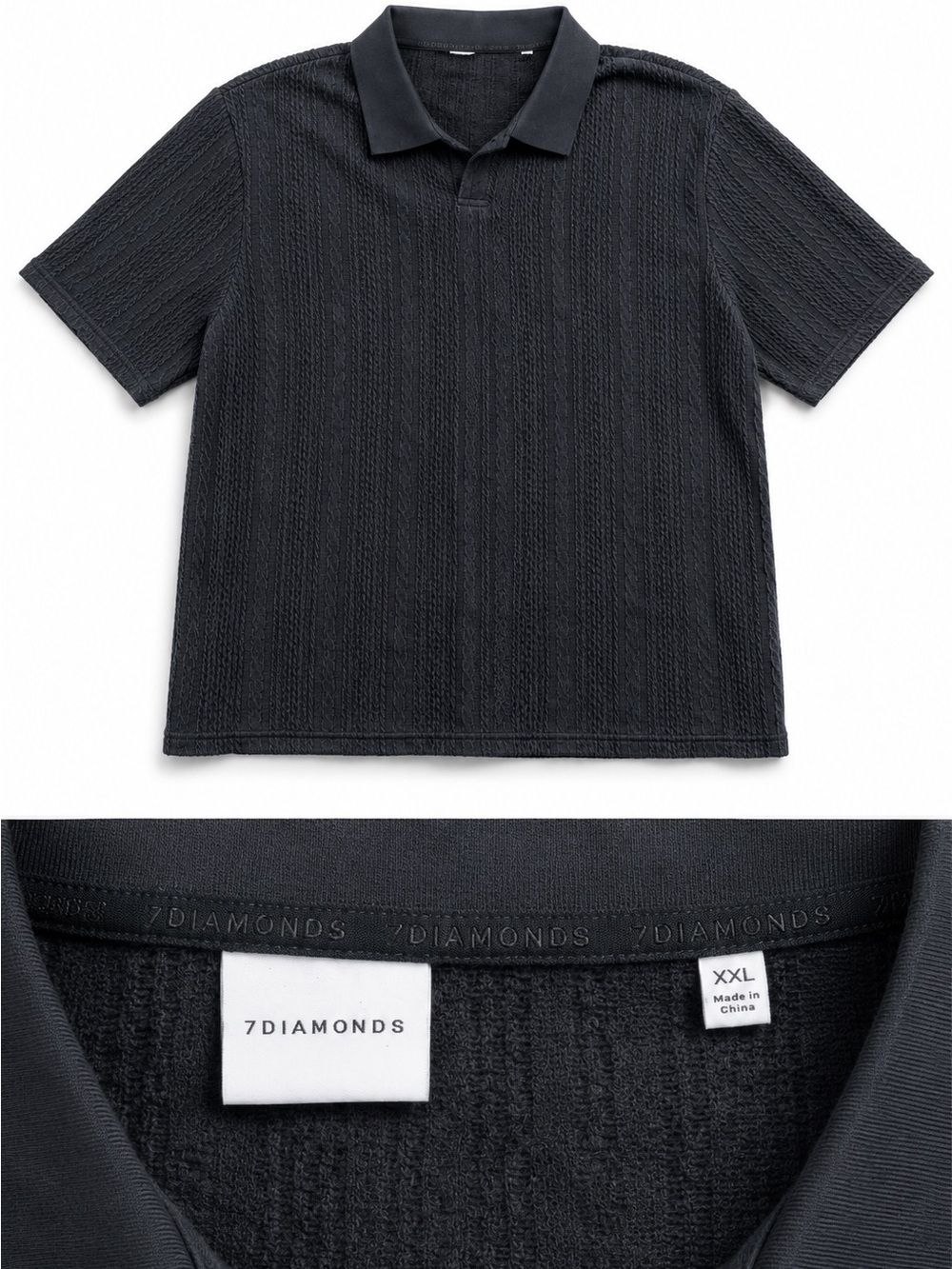 7 Diamonds Black Textured Short-Sleeve Polo
